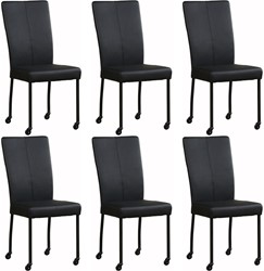 Leren eetkamerstoel Deal - met wieltjes - set van 6 stoelen