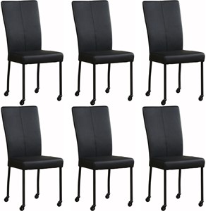 Set van 6 Leren eetkamerstoelen Deal - met wieltjes