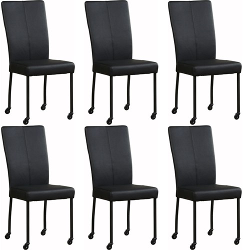 Leren eetkamerstoel Deal - met wieltjes - set van 6 stoelen