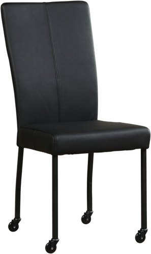 Leren eetkamerstoel Deal - met wieltjes - Granada leer Blue - Vierkant - RVS - Skate wiel transparant