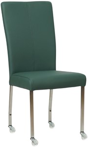 Groene leren moderne eetkamerstoel Deal - poot vierkant rvs met wiel - Toledo Leer Forrest (groen leer)