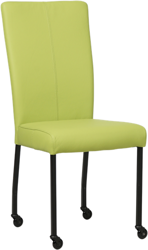 Leren eetkamerstoel Deal - met wieltjes - Hermes Leer Lime - Vierkant - Zwart - Skate wiel zwart