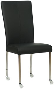 Zwarte leren moderne eetkamerstoel Deal - poot vierkant rvs met wiel - Hermes Leer Nero (zwart leer)