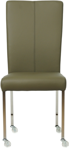 Leren eetkamerstoel Deal - met wieltjes - Toledo leer Olive - Vorm poot vierkant - Kleur poot, RVS - Skate wiel transparant-2