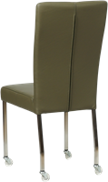 Leren eetkamerstoel Deal - met wieltjes - Toledo leer Olive - Vorm poot vierkant - Kleur poot, RVS - Skate wiel transparant-3