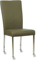 Leren eetkamerstoel Deal - met wieltjes - Toledo leer Olive - Vorm poot vierkant - Kleur poot, RVS - Skate wiel transparant