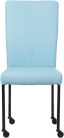 Leren eetkamerstoel Deal - met wieltjes - Toledo Leer Sky Blue - Vierkant - Zwart - Skate wiel zwart-2