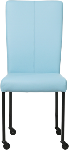 Leren eetkamerstoel Deal - met wieltjes - Toledo Leer Sky Blue - Vierkant - Zwart - Skate wiel zwart-2