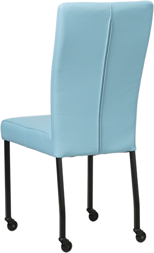 Leren eetkamerstoel Deal - met wieltjes - Toledo Leer Sky Blue - Vierkant - Zwart - Skate wiel zwart-3