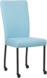 Leren eetkamerstoel Deal - met wieltjes - Toledo Leer Sky Blue - Vierkant - Zwart - Skate wiel zwart