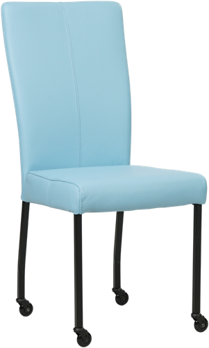 Leren eetkamerstoel Deal - met wieltjes - Toledo Leer Sky Blue - Vierkant - Zwart - Skate wiel zwart