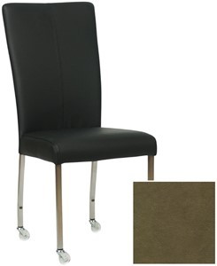 Set van 4 leren eetkamerstoelen Deal met wieltjes - Vintage Leer Olive - Vierkante poot RVS met skate wieltjes