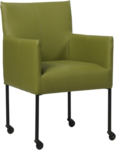 Leren eetkamerstoel Desire - met wieltjes en armleuning - Toledo Leer Apple Green - Poot - Zwart - Skate wiel zwart