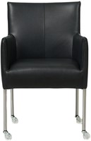 Leren eetkamerstoel Desire - met wieltjes en armleuning - Granada leer Black - Kleur poot, RVS - Skate wiel transparant-2