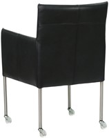 Leren eetkamerstoel Desire - met wieltjes en armleuning - Granada leer Black - Kleur poot, RVS - Skate wiel transparant-3