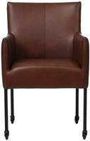Leren eetkamerstoel Desire - met wieltjes en armleuning - Granada leer Cognac - Poot - Zwart - Skate wiel zwart-2