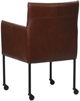 Leren eetkamerstoel Desire - met wieltjes en armleuning - Granada leer Cognac - Poot - Zwart - Skate wiel zwart-3