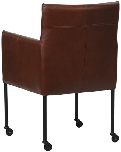 Leren eetkamerstoel Desire - met wieltjes en armleuning - Granada leer Cognac - Poot - Zwart - Skate wiel zwart-3