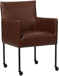 Leren eetkamerstoel Desire - met wieltjes en armleuning - Granada leer Cognac - Poot - Zwart - Skate wiel zwart