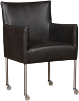 Leren eetkamerstoel Desire - met wieltjes en armleuning - Granada leer Graphite - Poot - RVS - Skate wiel transparant