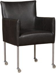 Leren eetkamerstoel Desire - met wieltjes en armleuning - Granada leer Graphite - Poot - RVS - Skate wiel transparant
