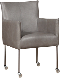 Leren eetkamerstoel Desire - met wieltjes en armleuning - Granada leer Steel - Kleur poot, RVS - Skate wiel transparant