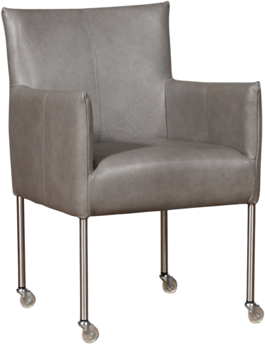 Leren eetkamerstoel Desire - met wieltjes en armleuning - Granada leer Steel - Kleur poot, RVS - Skate wiel transparant