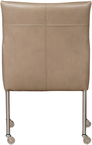 Leren eetkamerstoel Desire - met wieltjes en armleuning - Granada leer Taupe - Kleur poot, RVS - Skate wiel transparant-3
