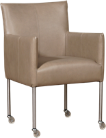 Leren eetkamerstoel Desire - met wieltjes en armleuning - Granada leer Taupe - Kleur poot, RVS - Skate wiel transparant
