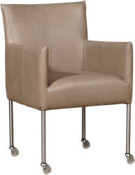 Leren eetkamerstoel Desire - met wieltjes en armleuning - Granada leer Taupe - Kleur poot, RVS - Skate wiel transparant