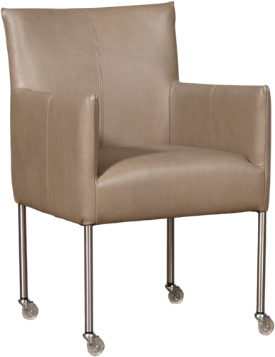 Leren eetkamerstoel Desire - met wieltjes en armleuning - Granada leer Taupe - Kleur poot, RVS - Skate wiel transparant