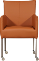 Leren eetkamerstoel Desire - met wieltjes en armleuning - Hermes Leer Cognac - Poot - RVS - Skate wiel transparant-2