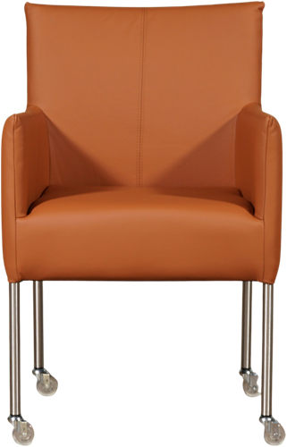 Leren eetkamerstoel Desire - met wieltjes en armleuning - Hermes Leer Cognac - Poot - RVS - Skate wiel transparant-2