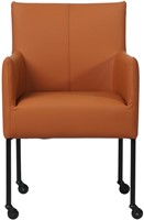 Leren eetkamerstoel Desire - met wieltjes en armleuning - Hermes Leer Cognac - Poot - Zwart - Skate wiel zwart-2