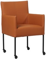Leren eetkamerstoel Desire - met wieltjes en armleuning - Hermes Leer Cognac - Poot - Zwart - Skate wiel zwart