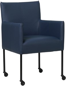 Blauwe leren moderne kuipstoel Desire - poot rond zwart met wiel - Hermes Leer Kobalt (blauw leer)