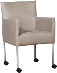 Leren eetkamerstoel Desire - met wieltjes en armleuning - Leer Lightgrey - Kleur poot, RVS - Zwenkwiel zwart