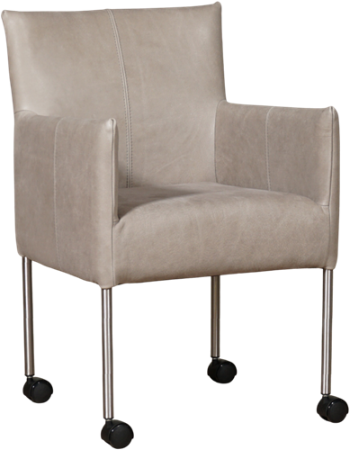 Leren eetkamerstoel Desire - met wieltjes en armleuning - Leer Lightgrey - Kleur poot, RVS - Zwenkwiel zwart