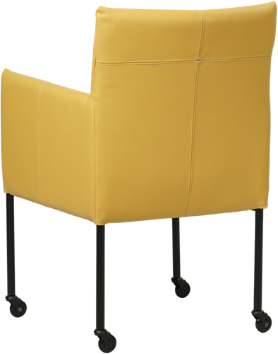 Leren eetkamerstoel Desire - met wieltjes en armleuning - Toledo Leer Lemon - Poot - Zwart - Skate wiel zwart-3