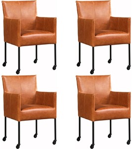 Set van 4 Leren eetkamerstoelen Desire - met wieltjes - Echt leer, Modern, Comfortabel en kies uit meer dan 150+ kleuren - Ontdek de Vele Leersoorten en Kleuren bij ShopX