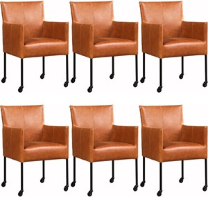 Set van 6 Leren eetkamerstoelen Desire - met wieltjes