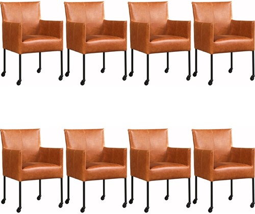 Leren eetkamerstoel Desire - met wieltjes - set van 8 stoelen