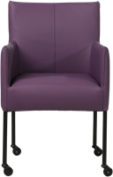 Leren eetkamerstoel Desire - met wieltjes en armleuning - Toledo Leer Aubergine - Poot - Zwart - Skate wiel zwart-2