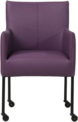 Leren eetkamerstoel Desire - met wieltjes en armleuning - Toledo Leer Aubergine - Poot - Zwart - Skate wiel zwart-2