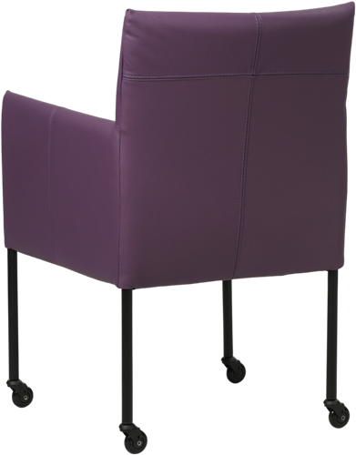 Leren eetkamerstoel Desire - met wieltjes en armleuning - Toledo Leer Aubergine - Poot - Zwart - Skate wiel zwart-3