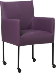 Leren eetkamerstoel Desire - met wieltjes en armleuning - Toledo Leer Aubergine - Poot - Zwart - Skate wiel zwart