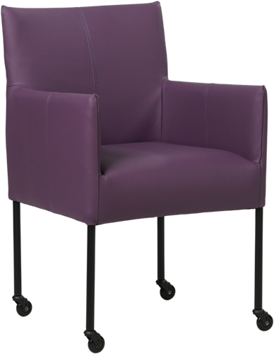 Leren eetkamerstoel Desire - met wieltjes en armleuning - Toledo Leer Aubergine - Poot - Zwart - Skate wiel zwart