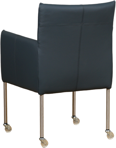 Leren eetkamerstoel Desire - met wieltjes en armleuning - Toledo Leer Marine - Poot - RVS - Skate wiel transparant-3