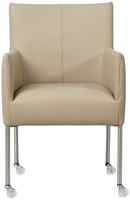 Leren eetkamerstoel Desire - met wieltjes en armleuning - Toledo Leer Mastic - Poot - RVS - Skate wiel transparant-2