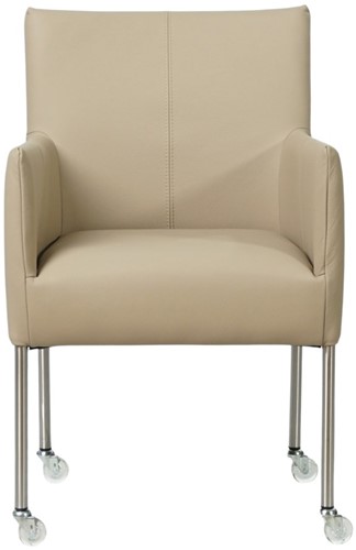 Leren eetkamerstoel Desire - met wieltjes en armleuning - Toledo Leer Mastic - Poot - RVS - Skate wiel transparant-2
